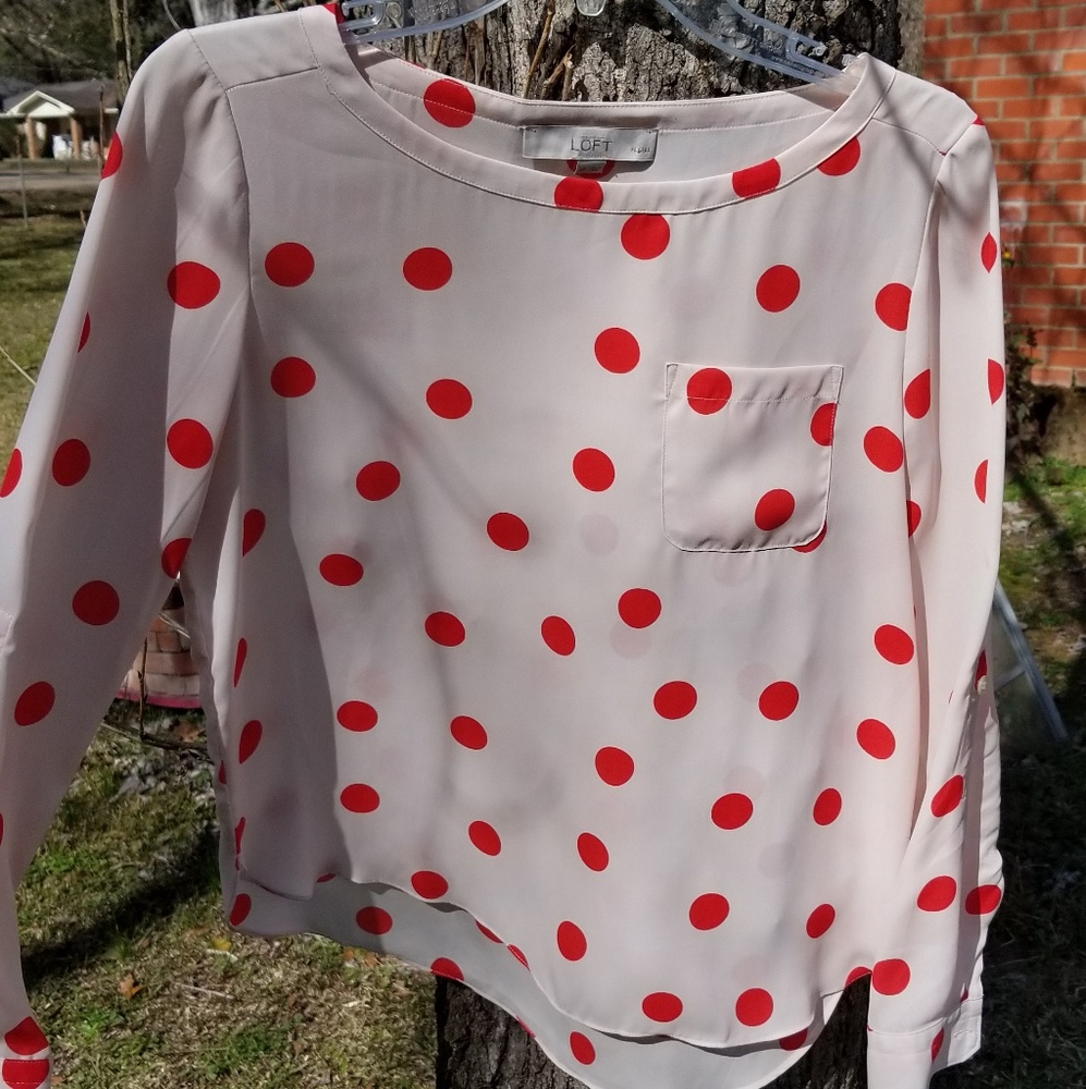 $Red & Pink Pock-a-dot Blouse--Loft$$